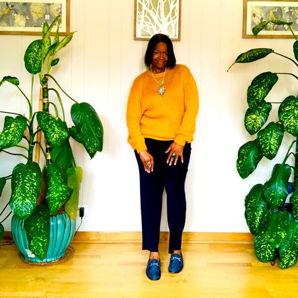 ✨ Free Press✨ Gold Oversized Round Rib-Knit Neckline Sweater W/Bishop Sl… - Picture 8 of 11